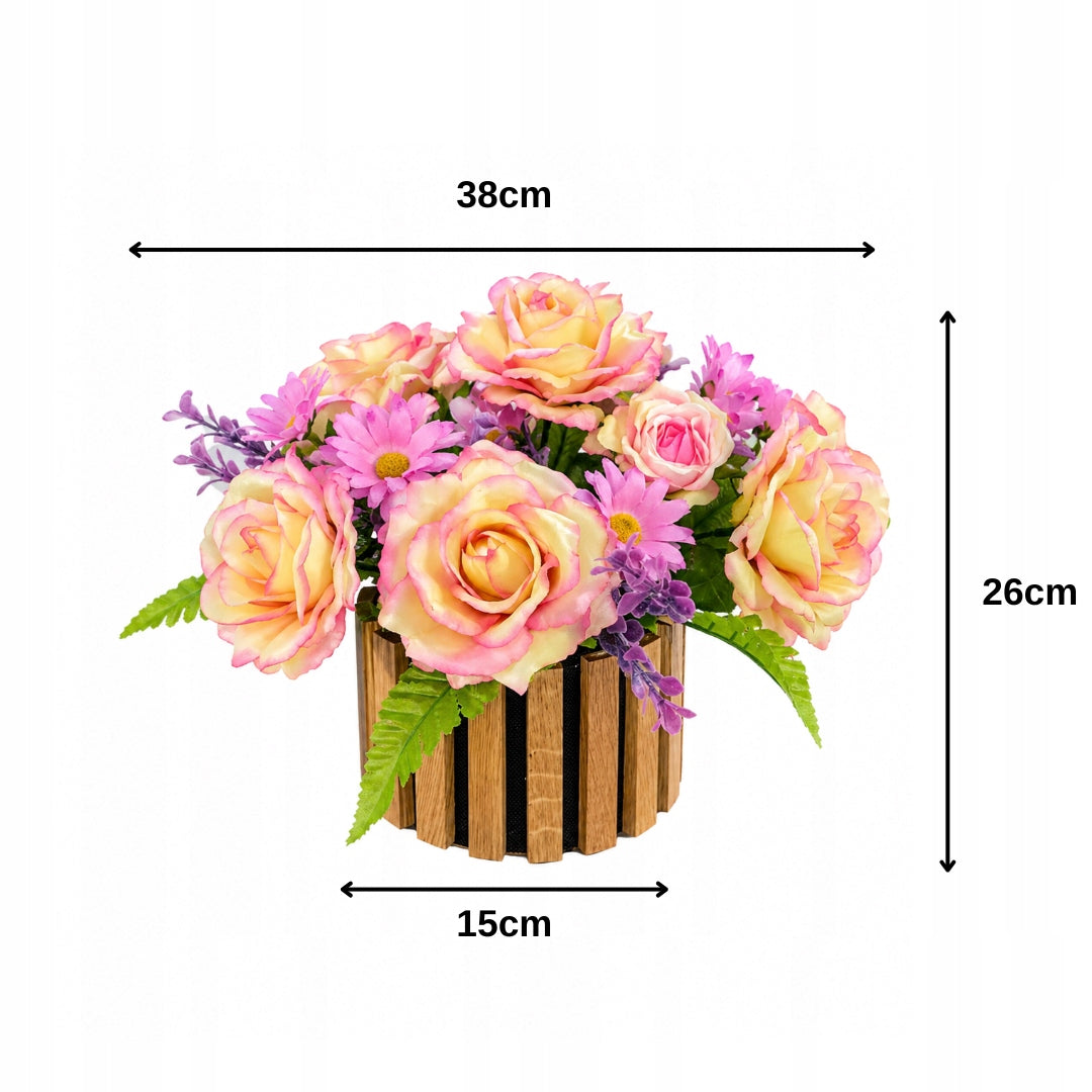 Stroik na grób 26 cm z kwiatami sztucznymi – elegancka wiązanka cmentarna
