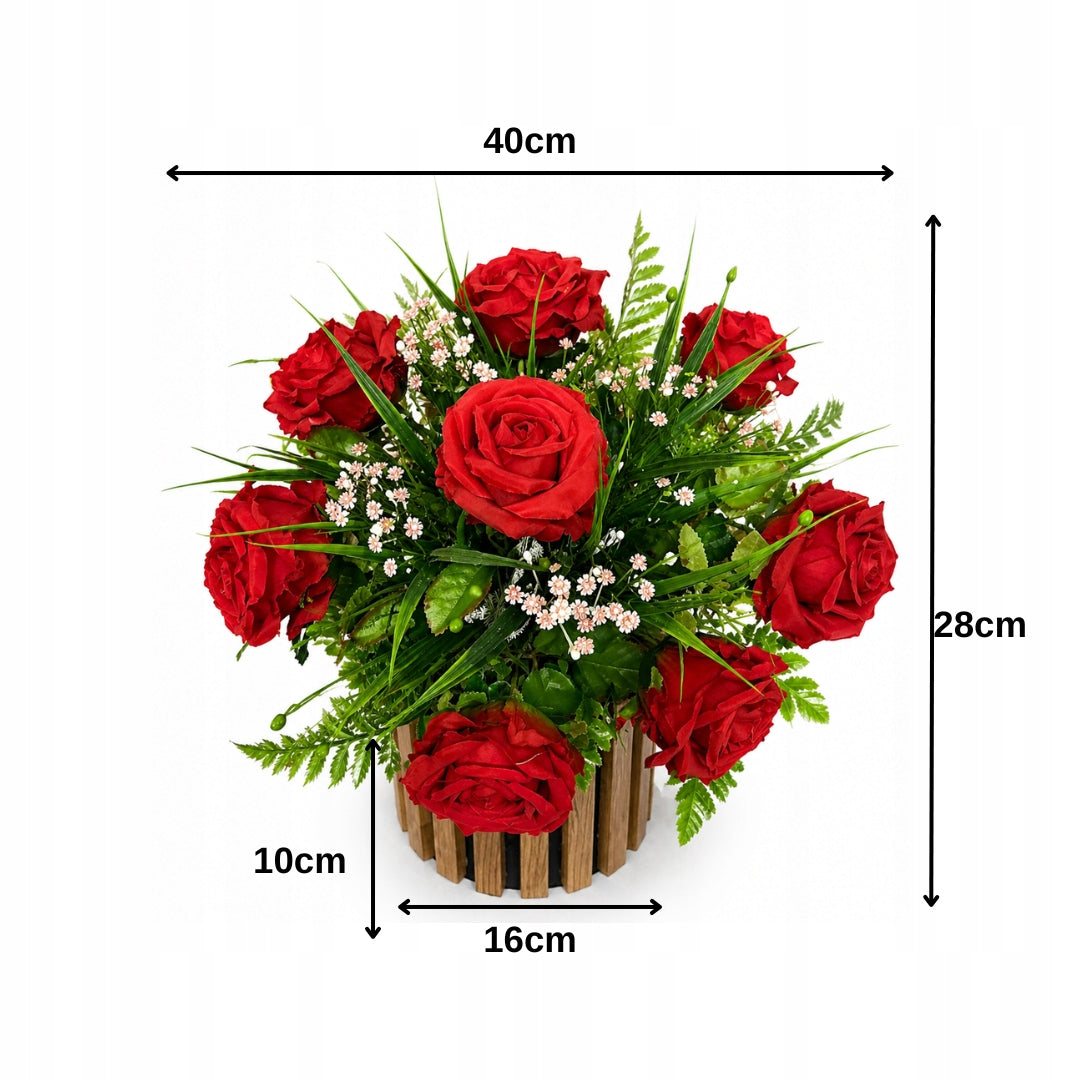 STROIK 28CM NA CMENTARZ Z RÓŻAMI I GIPSÓWKĄ ELEGANCKIE SZTUCZNE KWIATY